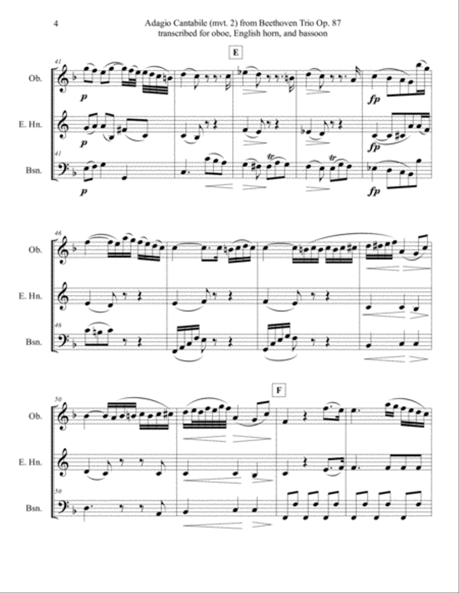 Adagio cantabile (mvt. 2) from Beethoven Trio in C Major, Op. 87, for Oboe, English horn, and Bassoo Woodwind Trio scores gallery preview page 6