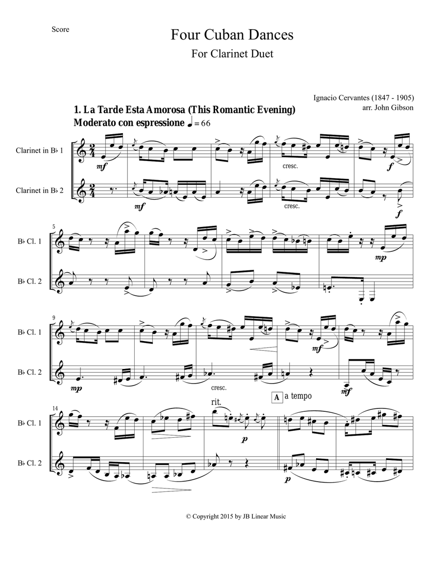 4 Cuban Dances by Cervantes for clarinet duet Clarinet Duet scores gallery preview page 2