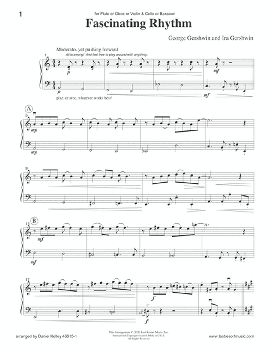 Fascinating Rhythm for Flute or Oboe or Violin & Cello or Bassoon Duet - Music for Two