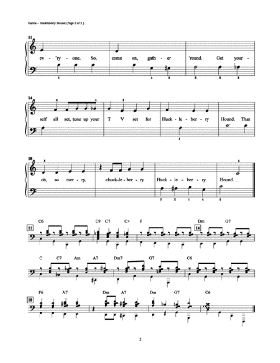 Huckleberry Hound Huckleberry Hound Easy Piano scores gallery preview page 2