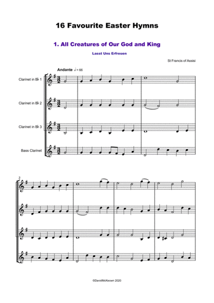 16 Favourite Easter Hymns for Clarinet Quartet or Choir