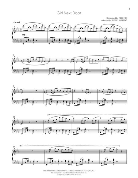 Girl Next Door (DELTARUNE Chapter 2 - Piano Sheet Music)