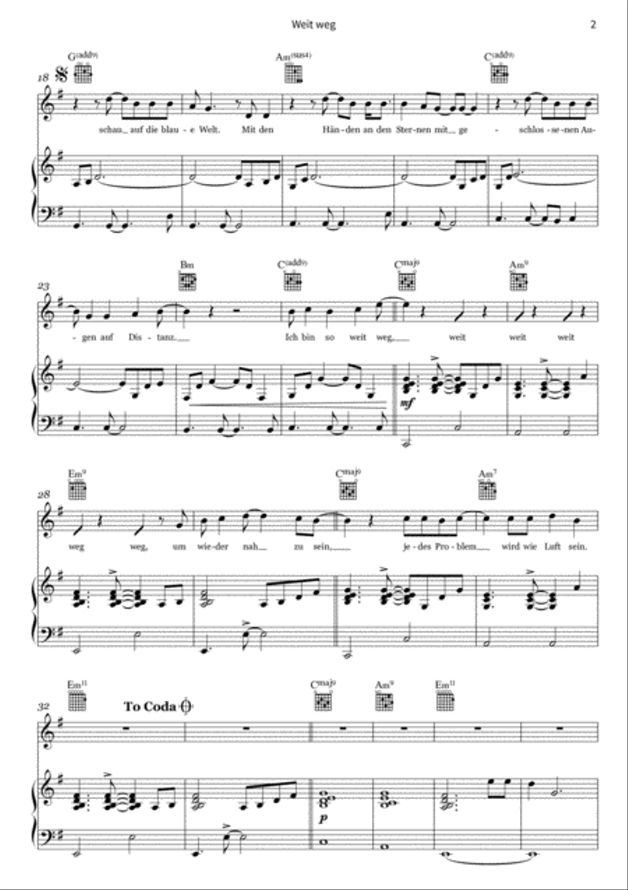 Weit weg Piano, Vocal, Guitar scores gallery preview page 4