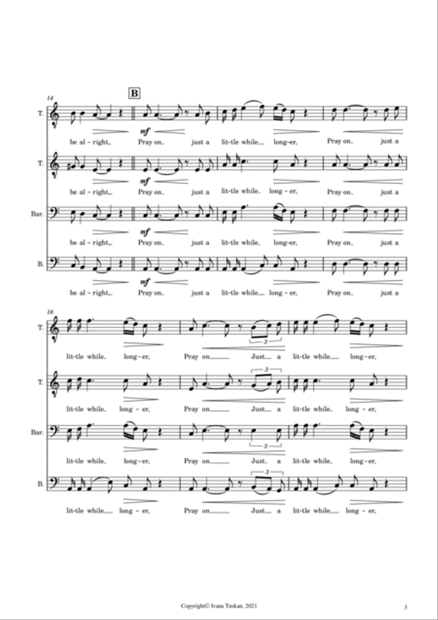Hold On (Just a Little While Longer) for TTBB a cappella TTBB scores gallery preview page 3