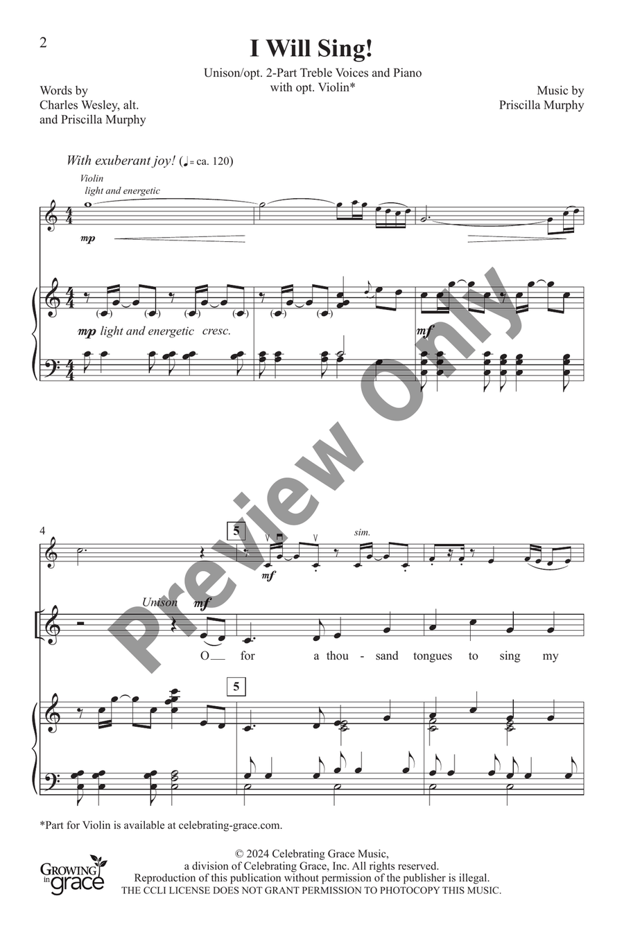I Will Sing! I Will Sing! Unison Choir scores gallery preview page 2