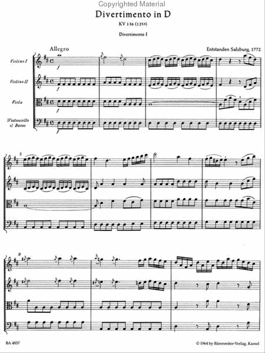 Three Divertimenti for Strings and Winds KV 136-138 (125a-c) Double Bass scores gallery preview page 2