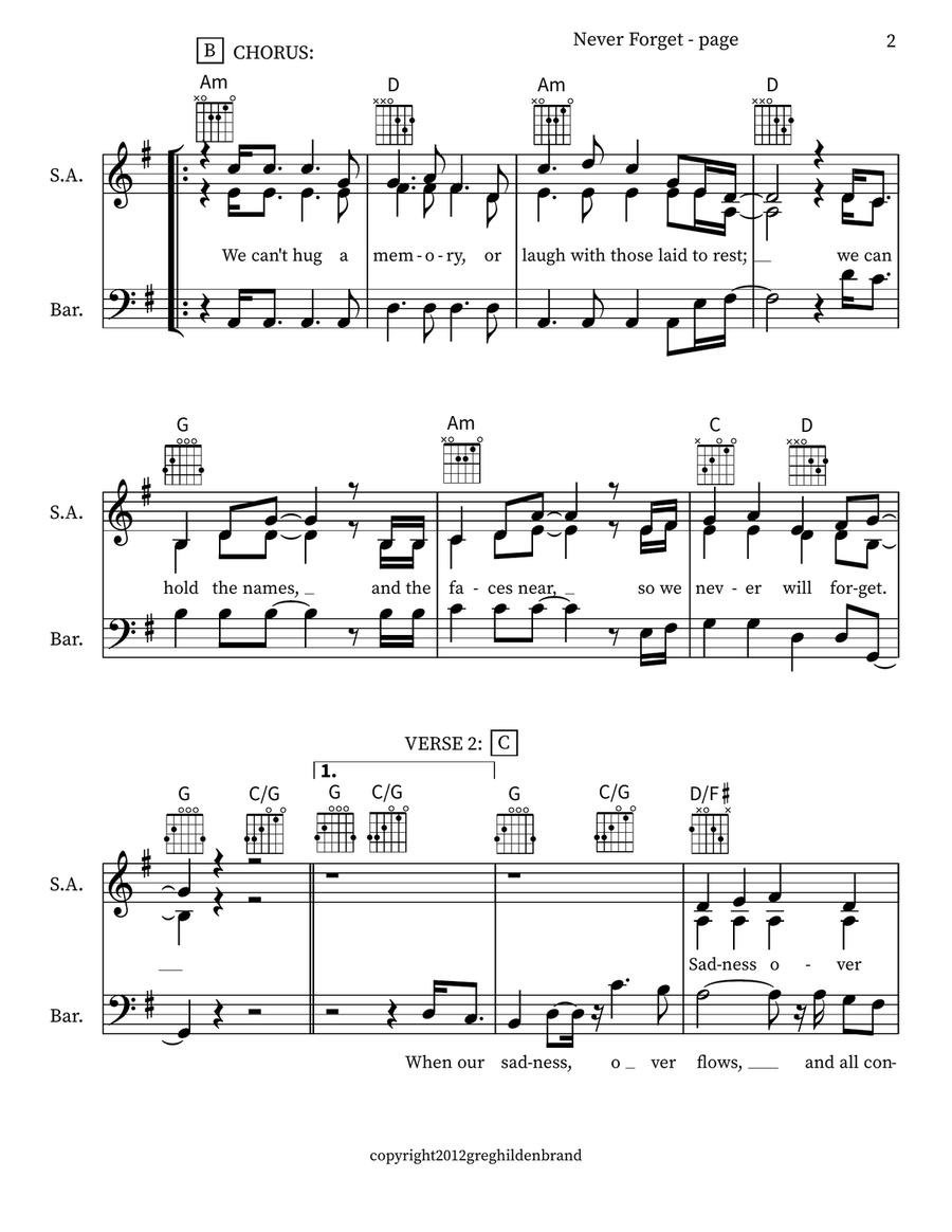 Never Forget - SSAB Choir 3-Part scores gallery preview page 2