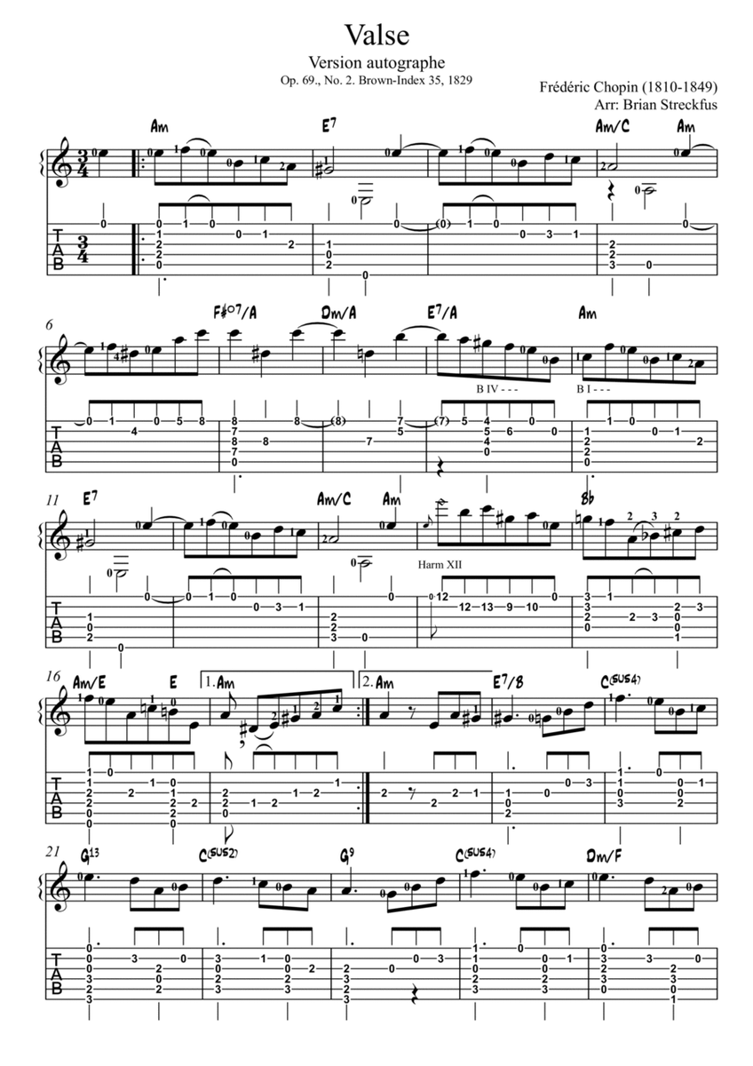 Waltz Op 69 No 2 (Arranged for Guitar) image number null