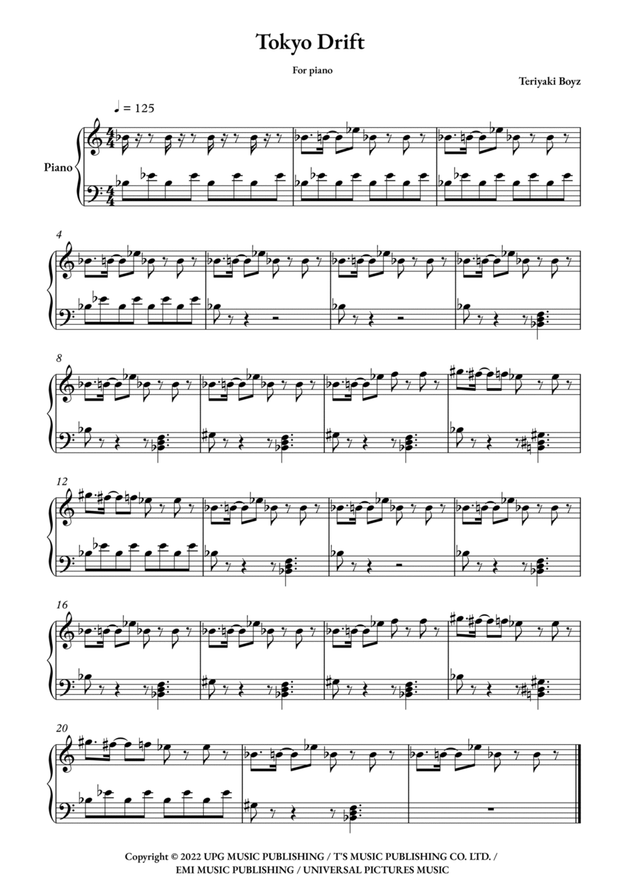 Tokyo Drift (fast And Furious) Easy Piano scores gallery preview page 1