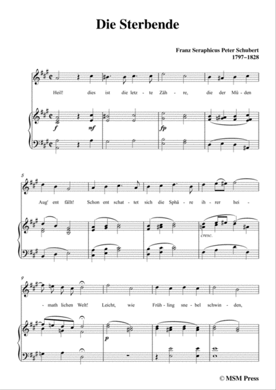 Schubert-Die Sterbende,in A Major,for Voice&Piano Voice scores gallery preview page 3