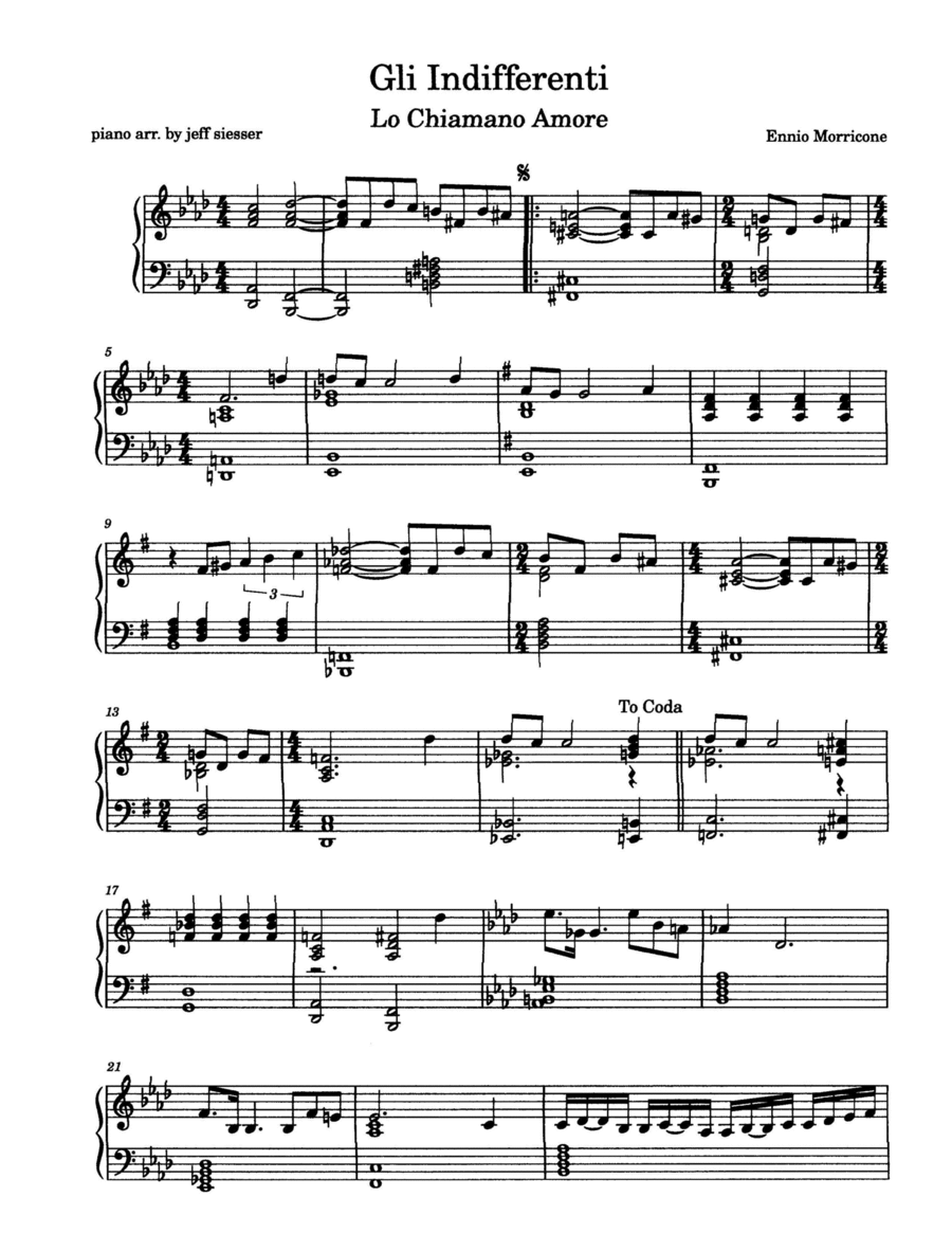 Lo Chiamano Amore Piano Solo scores gallery preview page 1