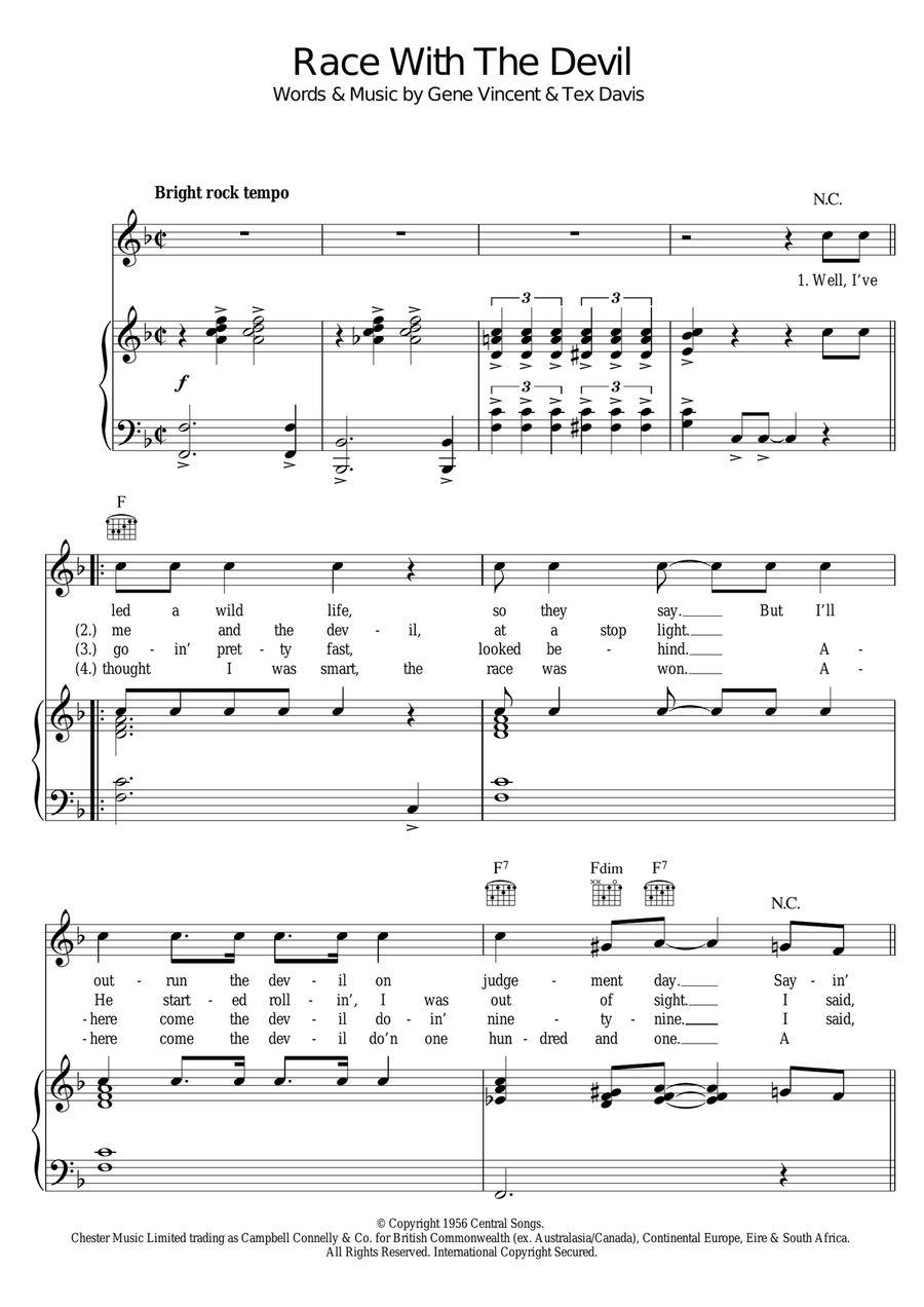 Race With The Devil Piano, Vocal, Guitar scores gallery preview page 1