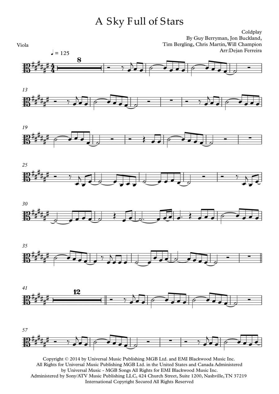 A Sky Full Of Stars Viola Solo scores gallery preview page 1