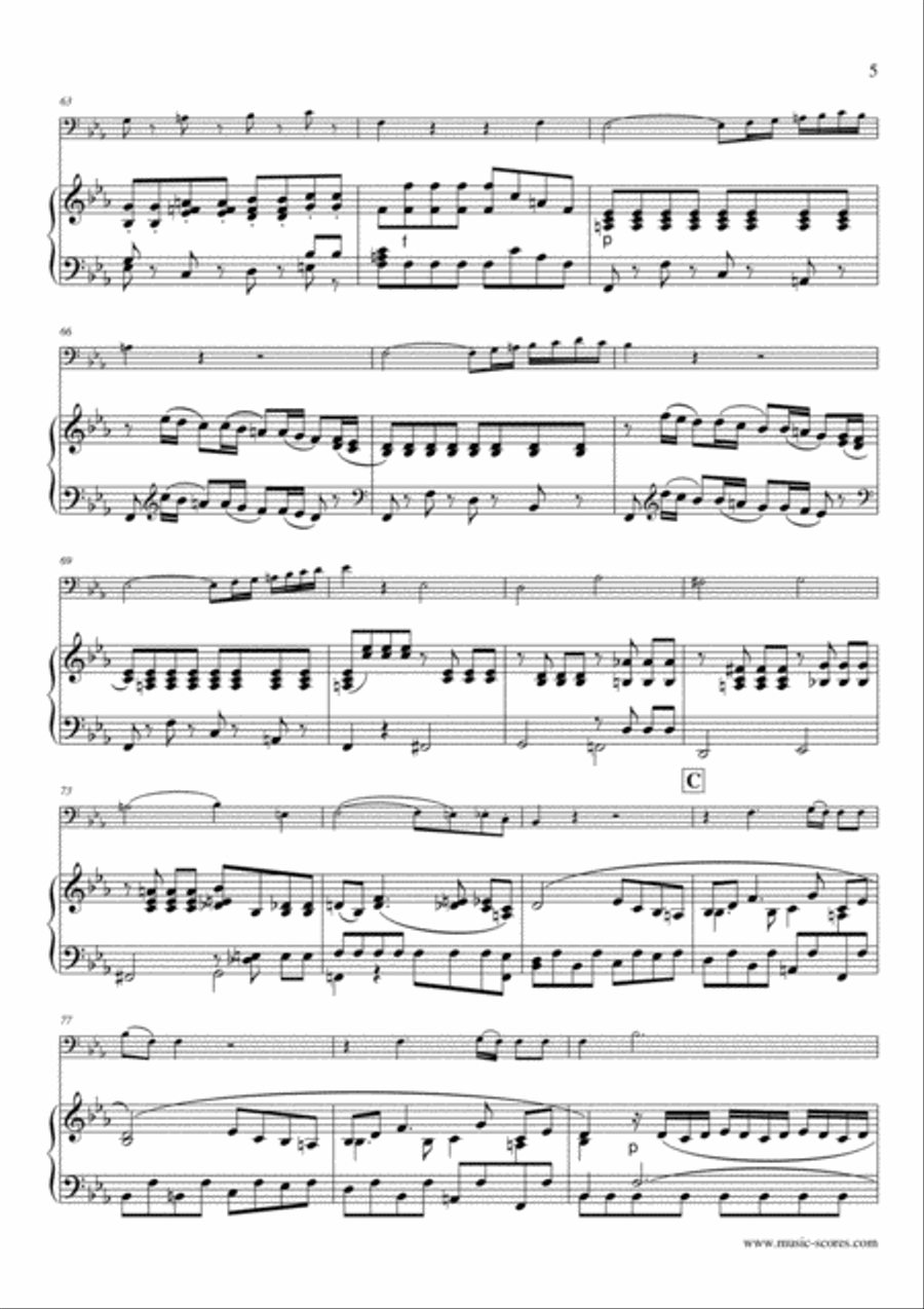 Allegro from Mozart's 4th horn concerto - Trombone and Piano Piano scores gallery preview page 5