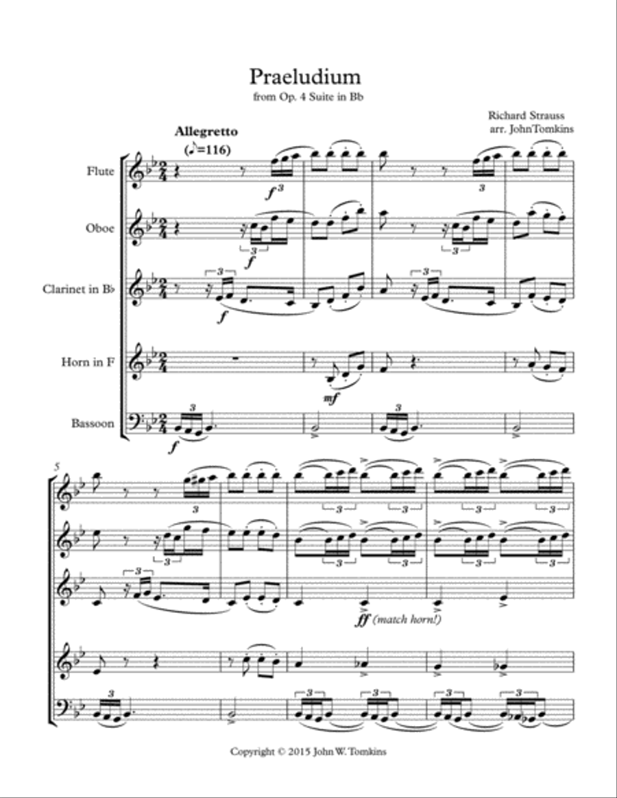 Praeludium from Op. 4 Suite, arranged for Wind Quintet Woodwind Quintet scores gallery preview page 2