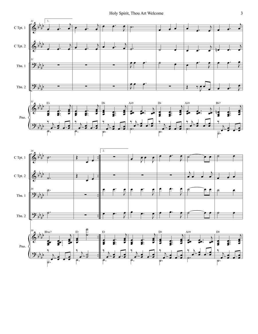 Holy Spirit, Thou Art Welcome Brass Ensemble scores gallery preview page 3