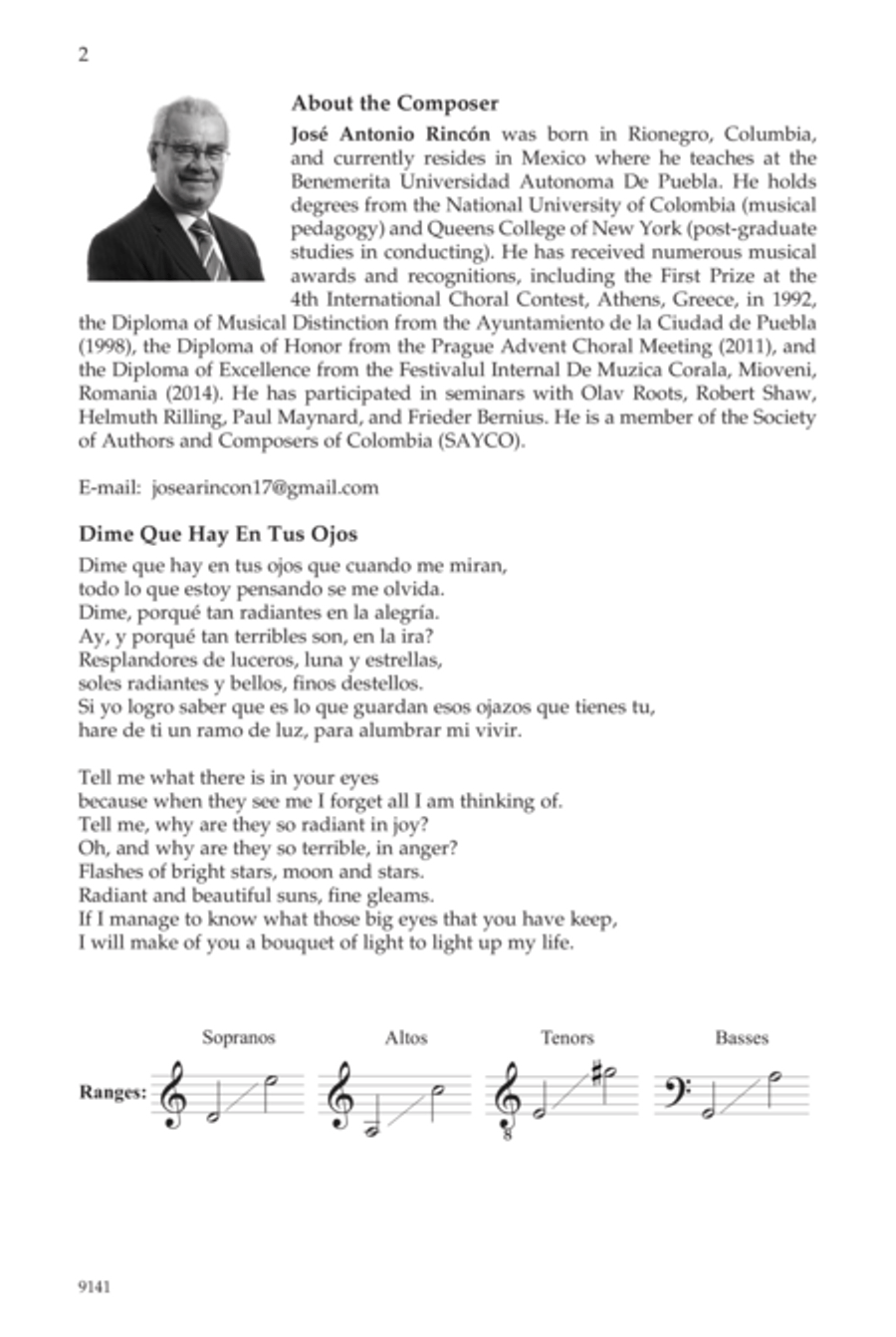Dime Que Hay En Tus Ojos (Tell Me What There Is In Your Eyes) 4-Part scores gallery preview page 2