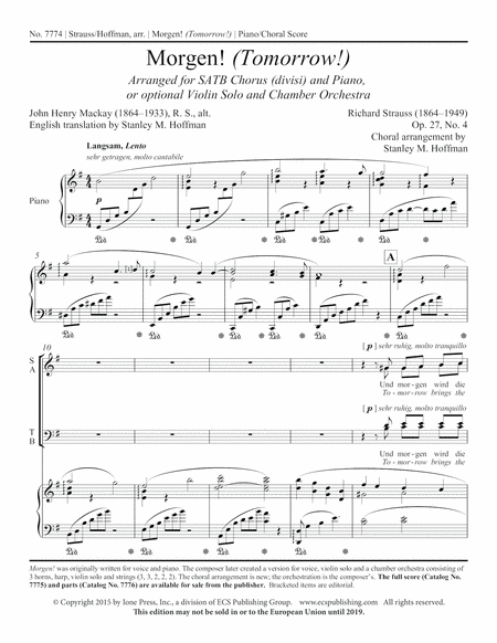 Morgen! (Tomorrow!) (Downloadable Choral Score)