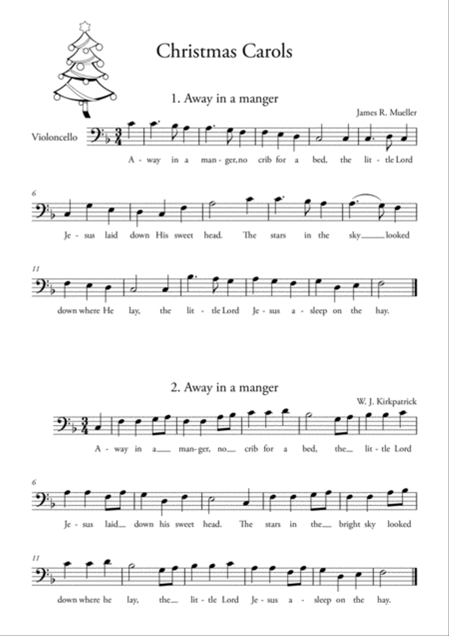 20 Easy Christmas Carols for VIOLONCELLO Cello Solo scores gallery preview page 1
