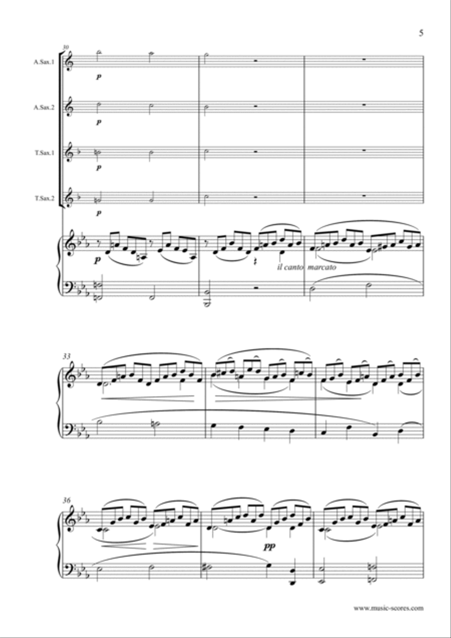 Cantique de Jean Racine - 2 Alto Saxes, 2 Tenor Saxes and Piano Woodwind Duet scores gallery preview page 5