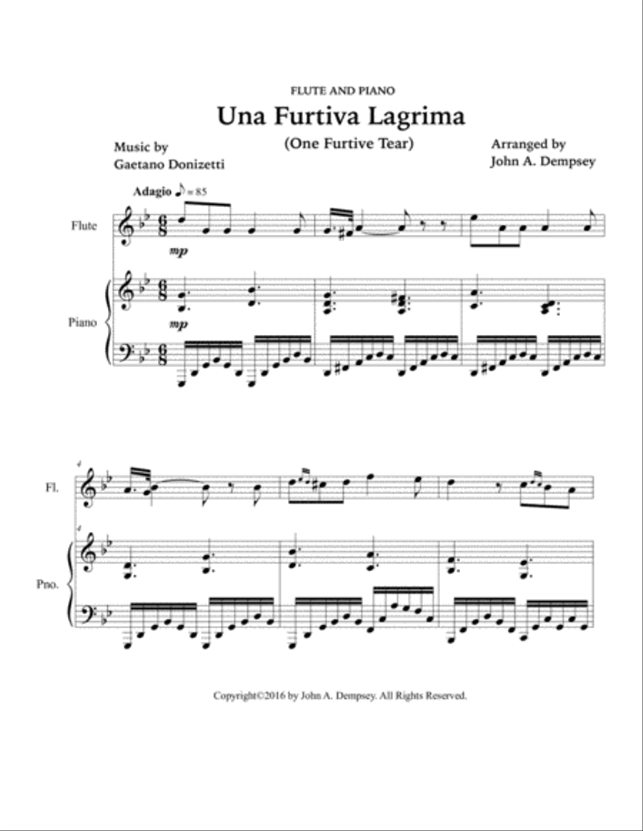 Una Furtiva Lagrima (One Furtive Tear): Flute and Piano Flute Solo scores gallery preview page 3