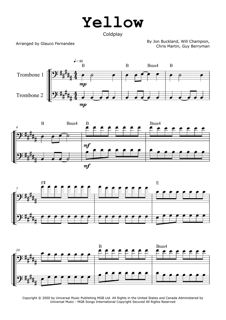 Yellow Trombone Duet scores gallery preview page 1
