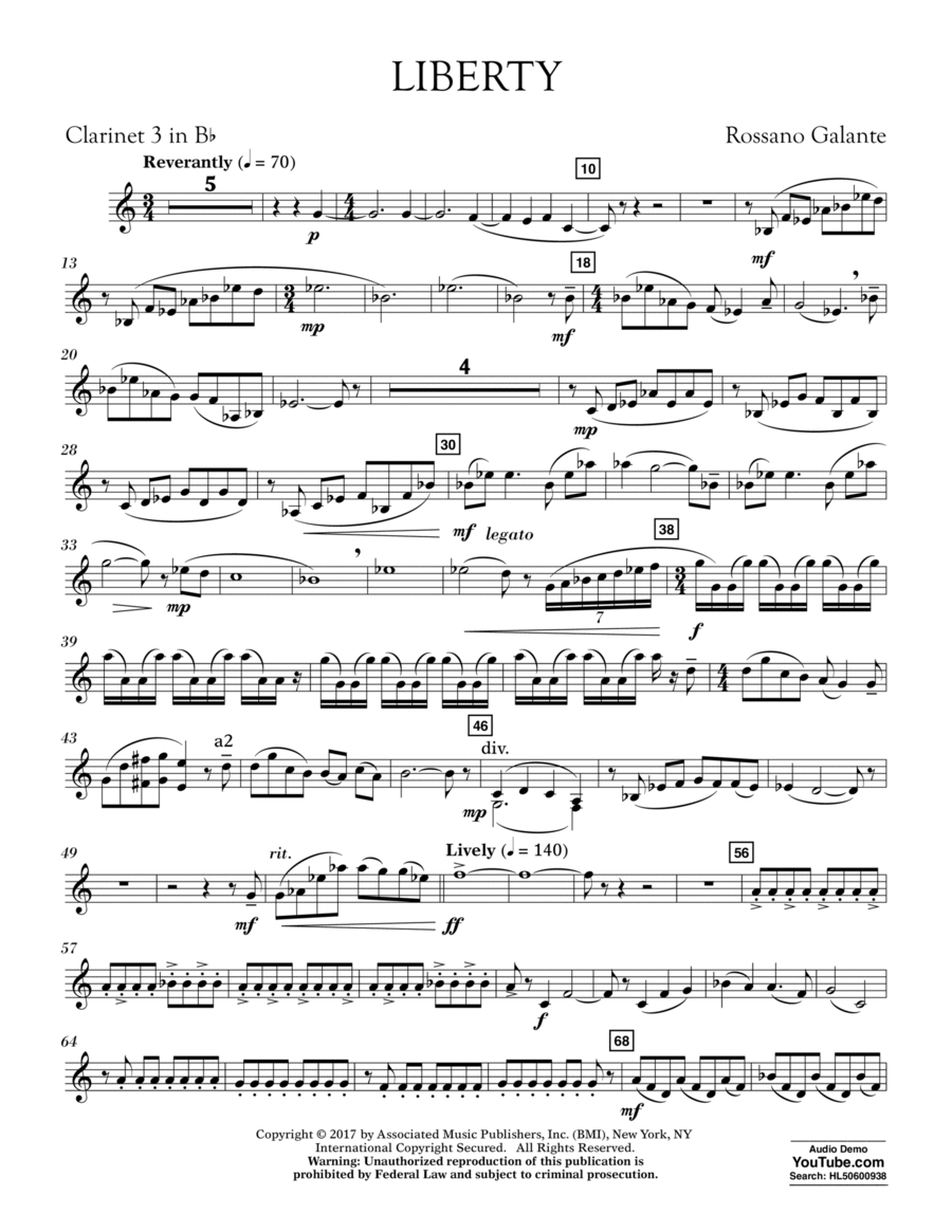 Liberty - Clarinet 3 in Bb Clarinet scores gallery preview page 1