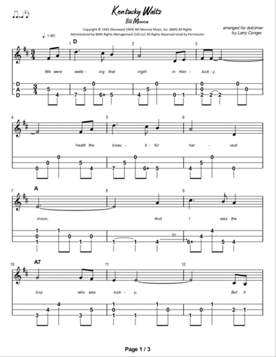 Kentucky Waltz Kentucky Waltz Dulcimer scores gallery preview page 2