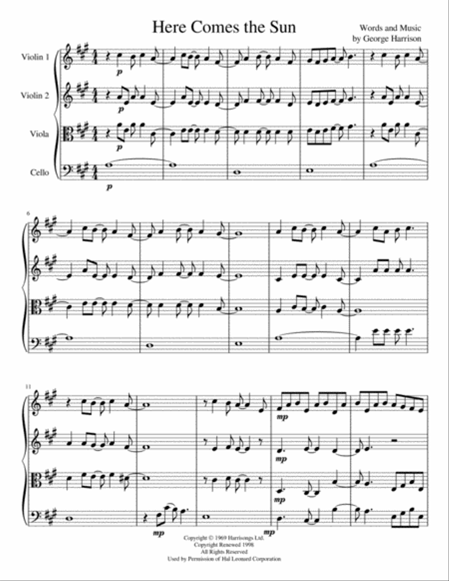 Here Comes The Sun Here Comes The Sun String Quartet scores gallery preview page 2