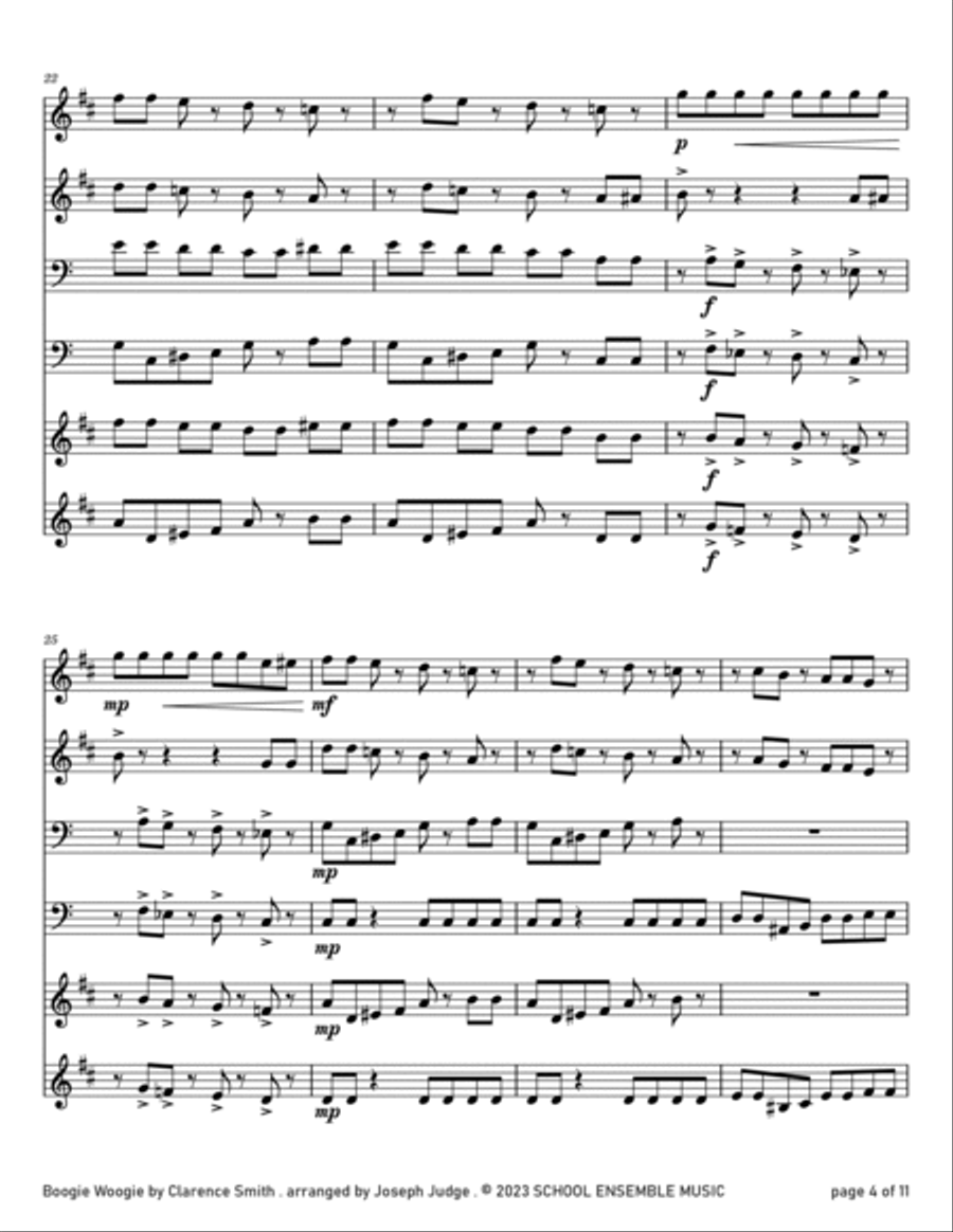 Boogie Woogie by Smith for Brass Quartet in Schools Brass Quartet scores gallery preview page 4