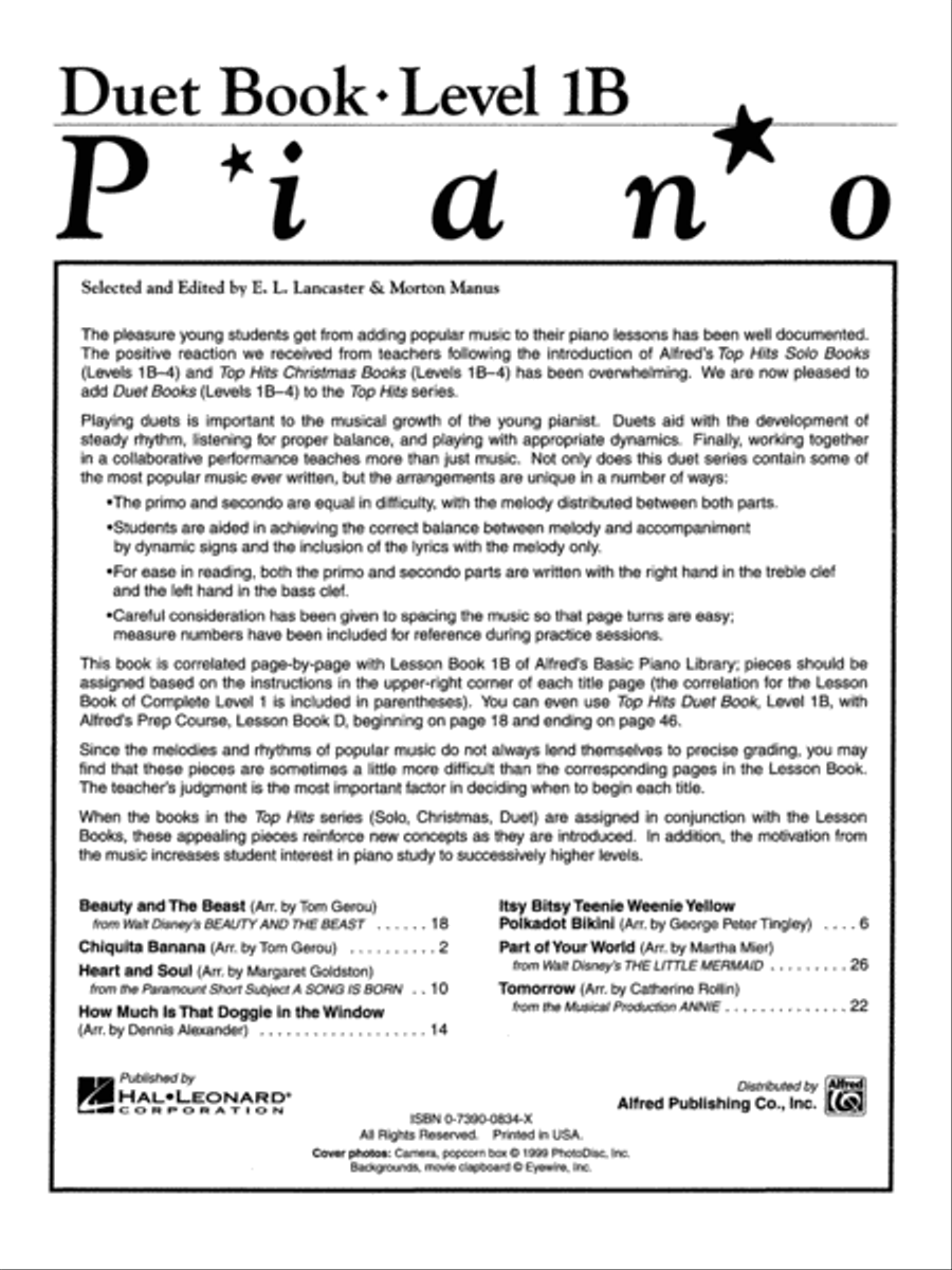 Alfred's Basic Piano Course Top Hits! Duet Book, Book 1B Piano Method scores gallery preview page 2
