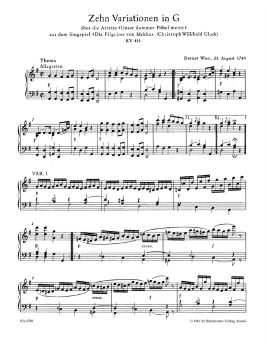 Unser dummer Poebel meint. Zehn Vartiationen for Piano G major KV 455 Piano Solo scores gallery preview page 2