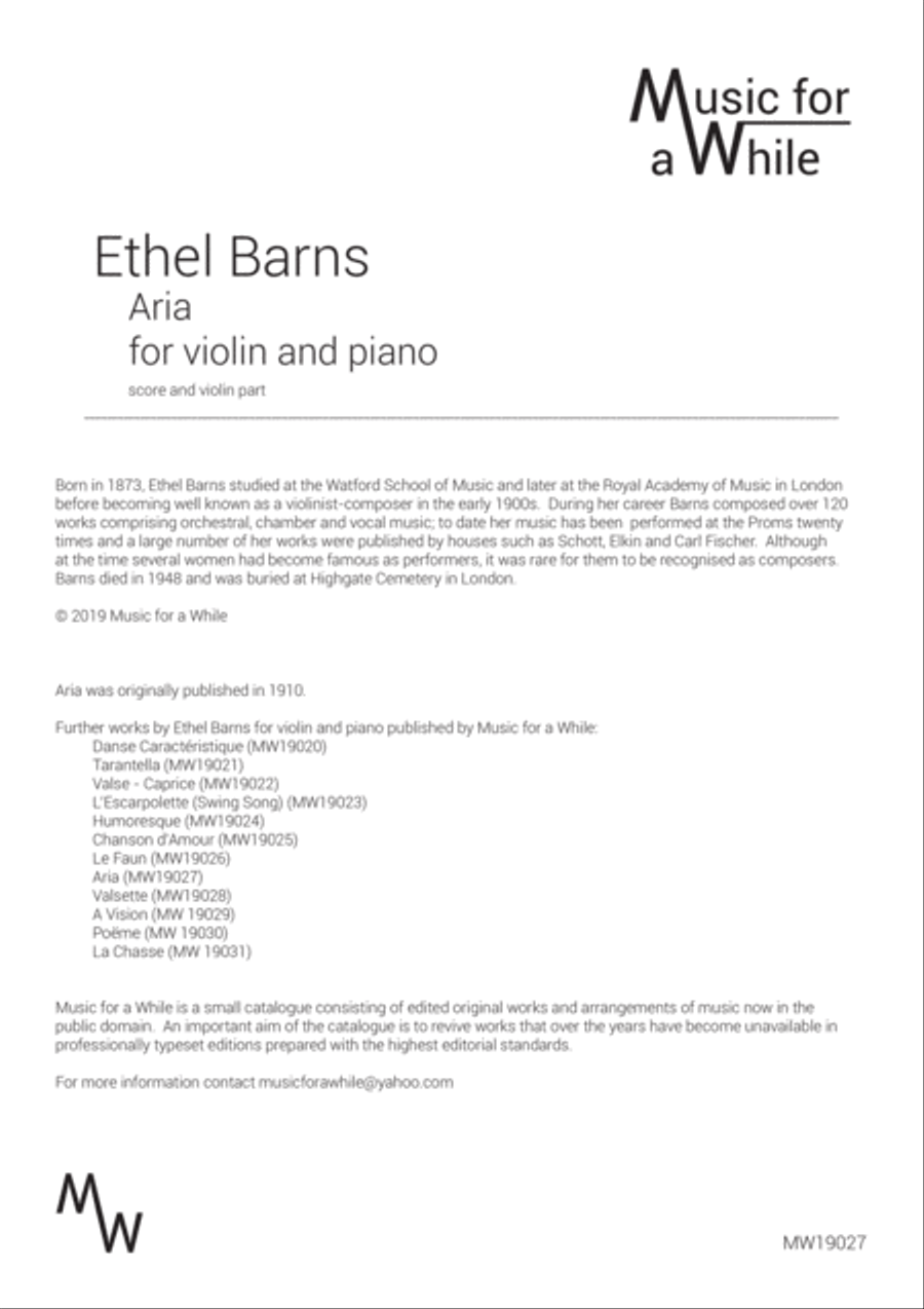 Ethel Barns - Aria for violin and piano Violin Solo scores gallery preview page 1