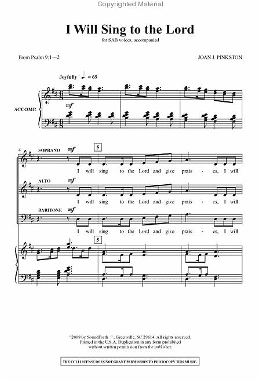 I Will Sing to the Lord I Will Sing to the Lord 3-Part scores gallery preview page 2