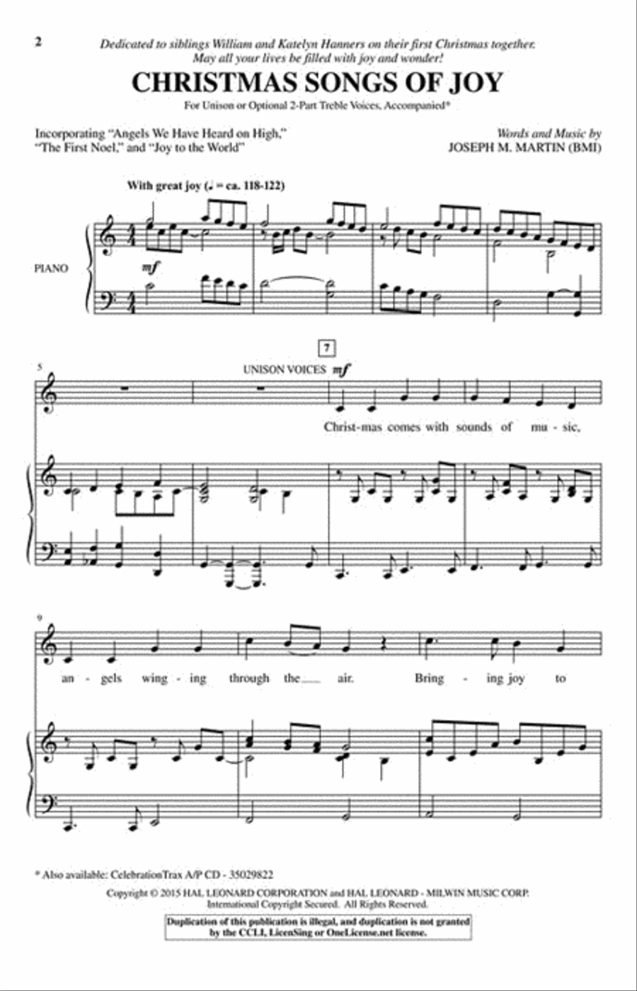 Christmas Songs of Joy Unison Choir scores gallery preview page 2