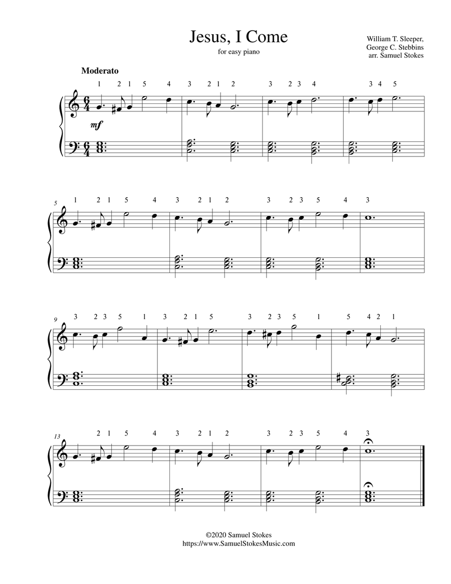 Jesus, I Come (Out of My Bondage, Sorrow, and Night) - for easy piano Easy Piano scores gallery preview page 1