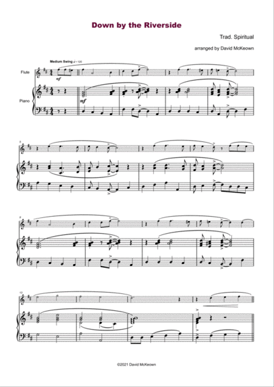 Down by the Riverside, Gospel Song for Flute and Piano Flute Solo scores gallery preview page 2