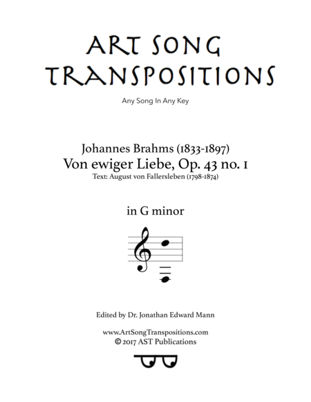BRAHMS: Von ewiger Liebe, Op. 43 no. 1 (transposed to G minor)