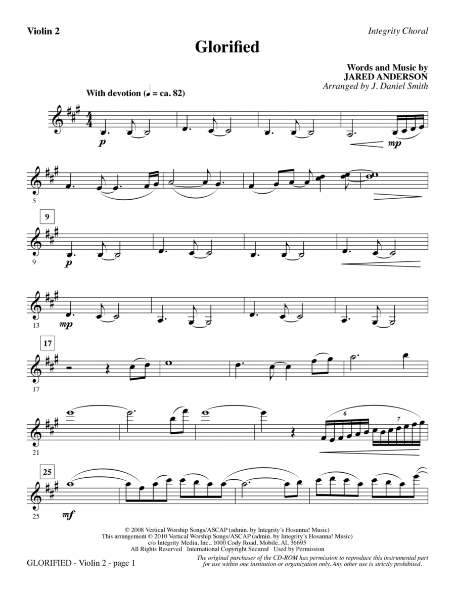 Glorified - Violin 2 Choir scores gallery preview page 1