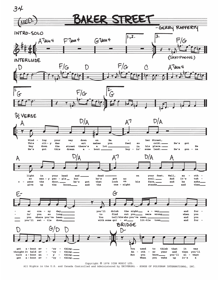 Baker Street by Gerry Rafferty Voice Digital Sheet Music Sheet Music Plus