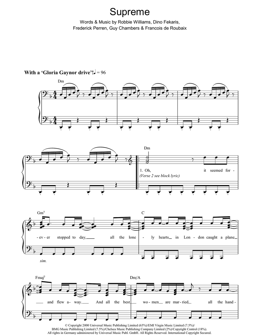 Supreme Piano, Vocal, Guitar scores gallery preview page 1