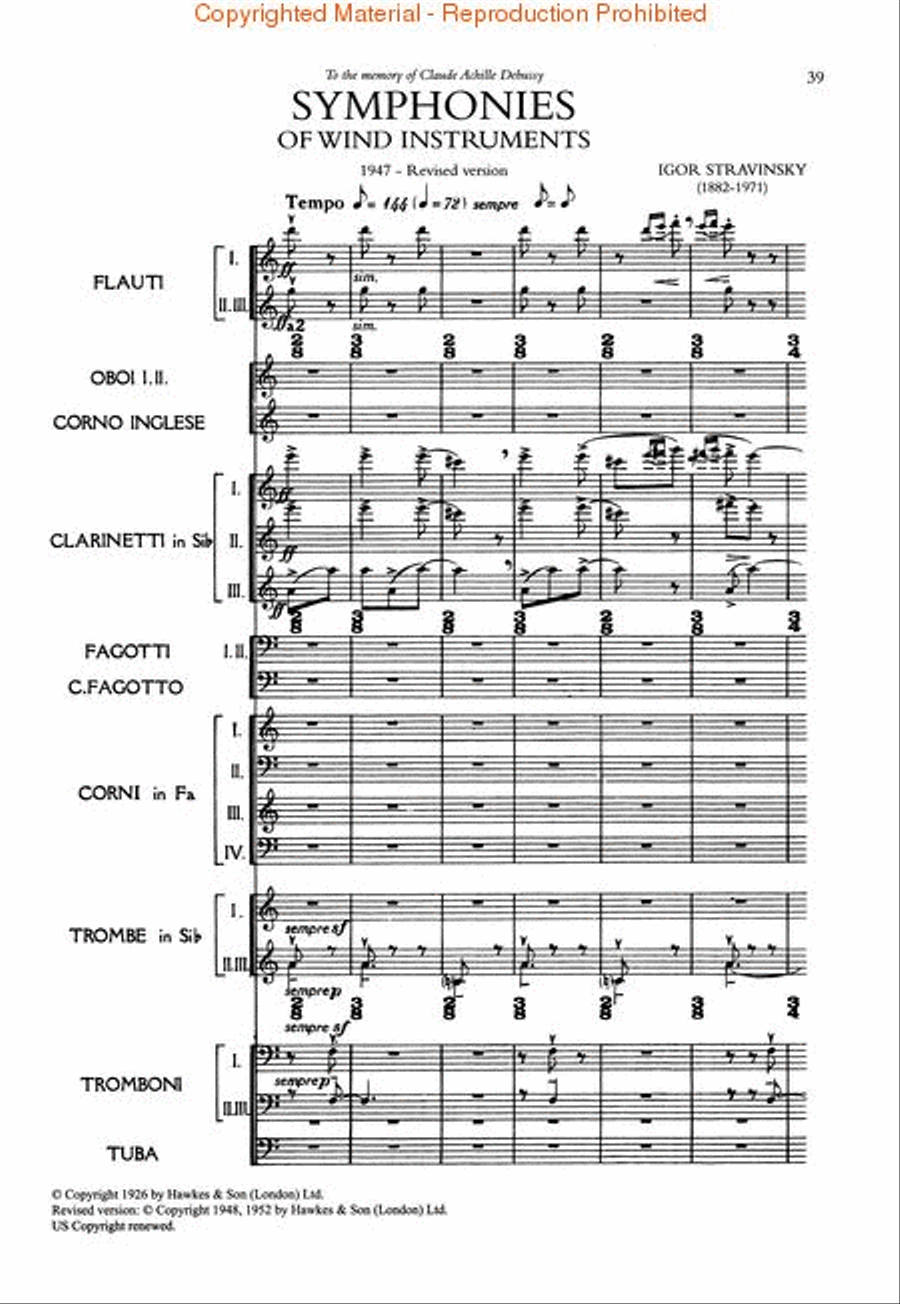 Stravinsky – Symphonies of Wind Instruments Orchestra scores gallery preview page 3