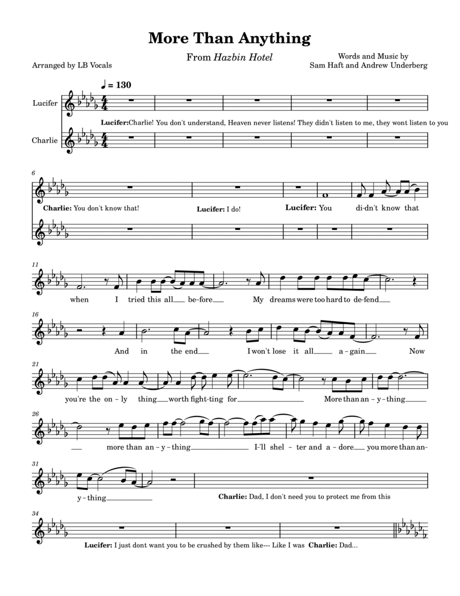 Hazbin Hotel- More Than Anything: Vocal Lines Vocal Duet scores gallery preview page 1