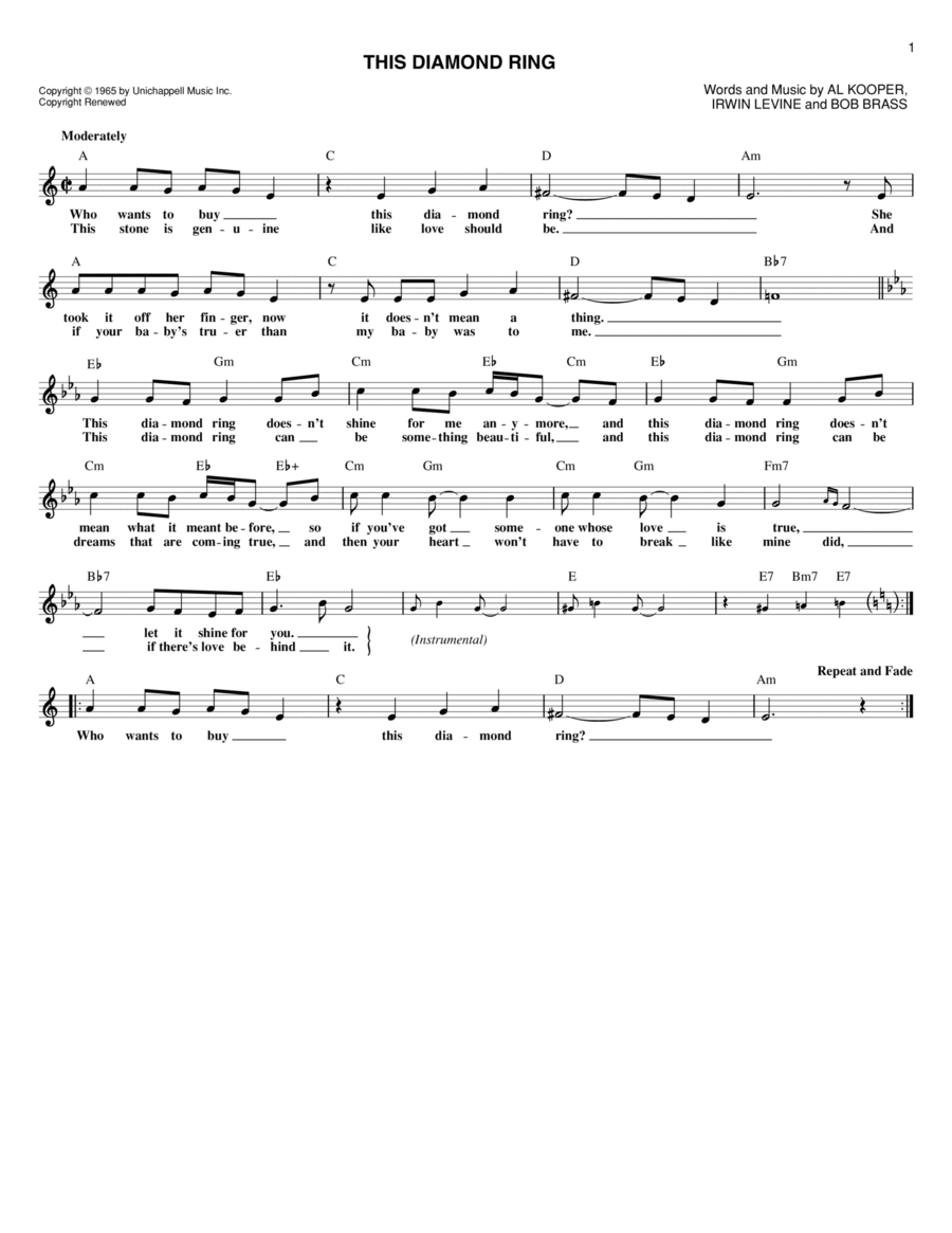This Diamond Ring Piano scores gallery preview page 1