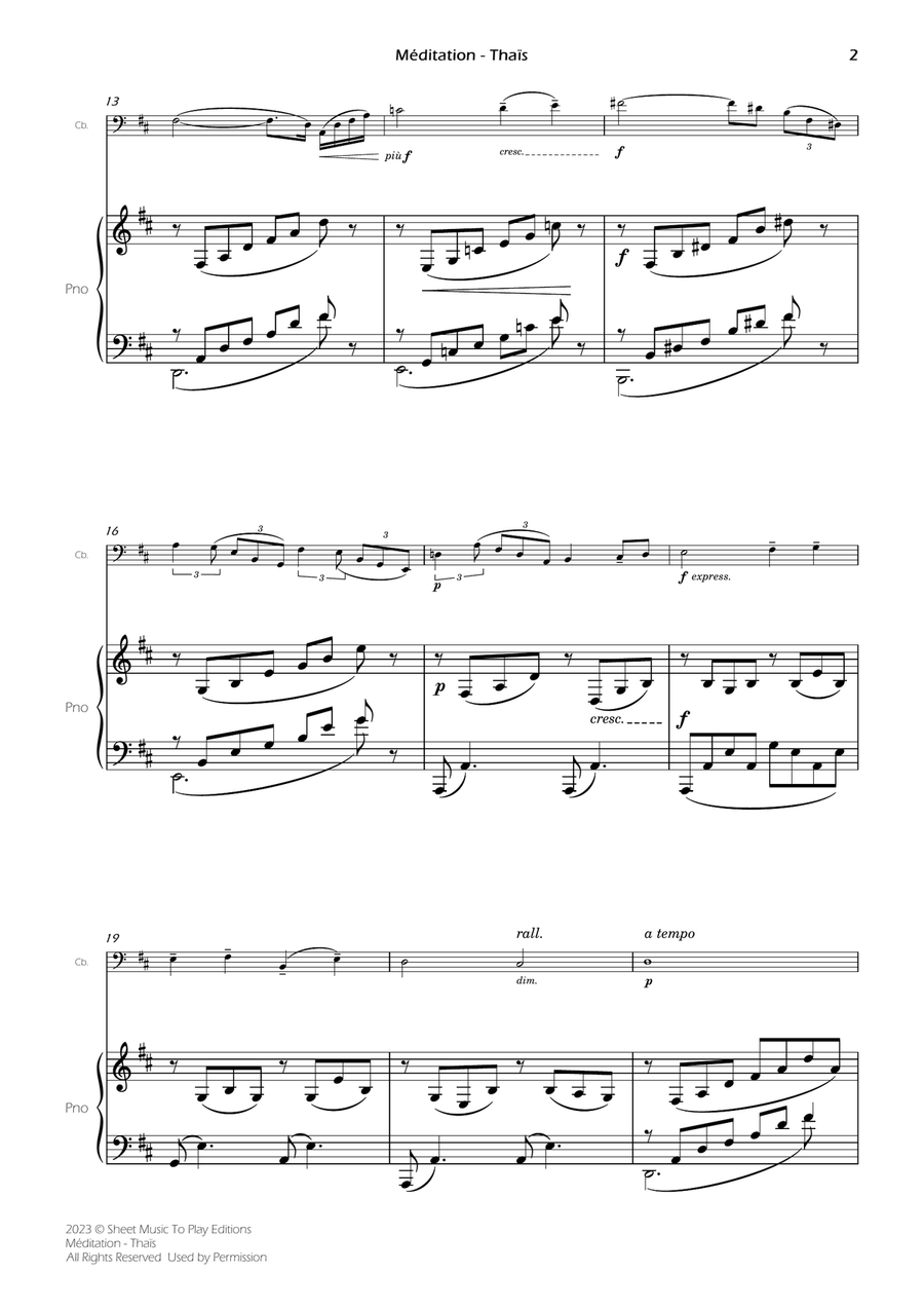 Meditation from Thais - Contrabass and Piano (Full Score and Parts) image number null