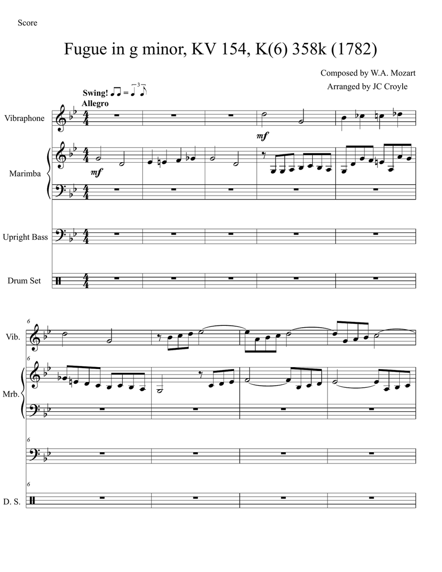 Fugue in G Minor (KV 154, K(6) 358k (1782) Jazz Ensemble scores gallery preview page 3