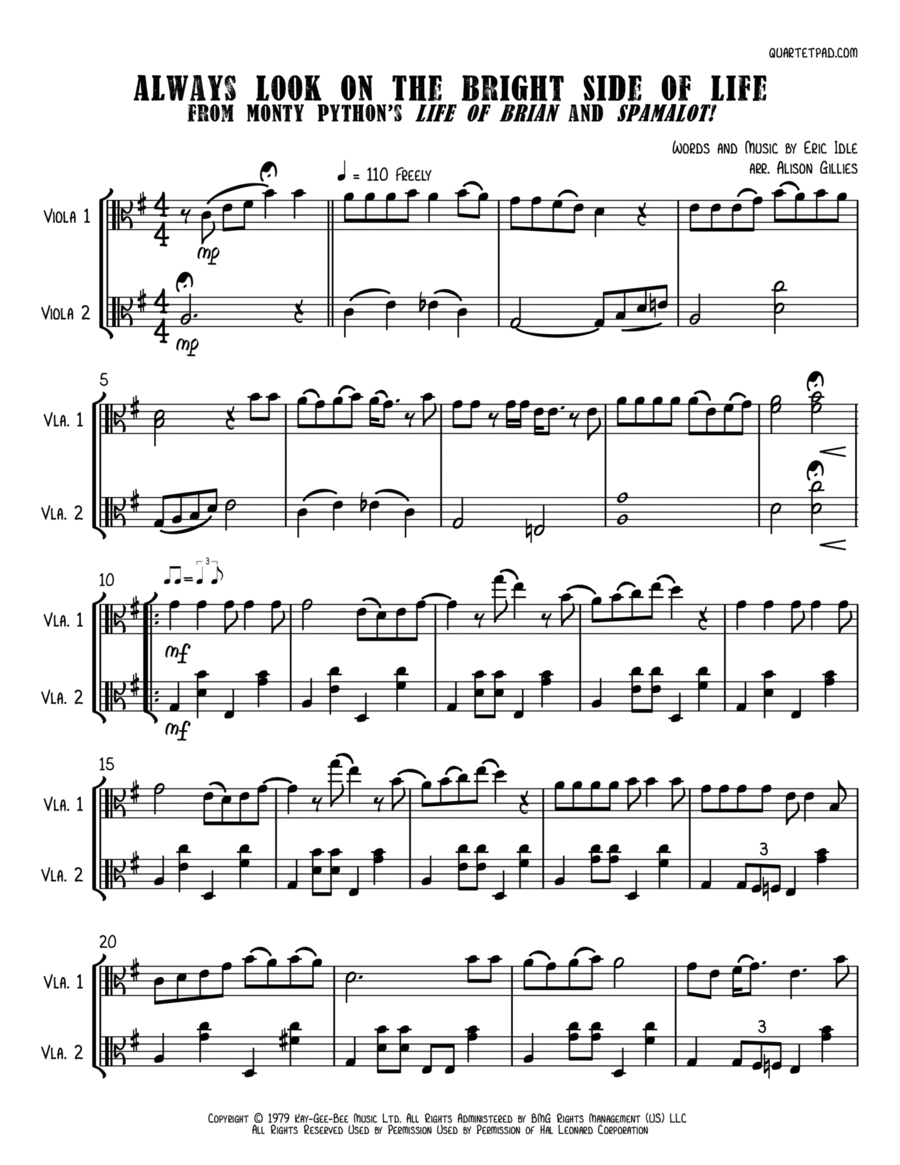 Always Look On The Bright Side Of Life String Duet scores gallery preview page 1
