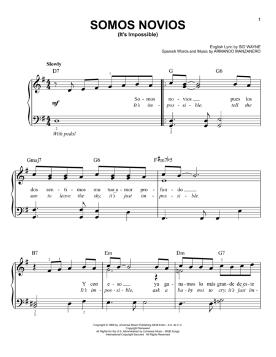 It's Impossible (Somos Novios) Easy Piano scores gallery preview page 1