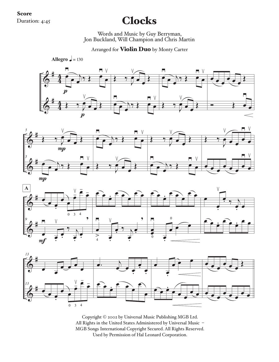 Clocks String Duet scores gallery preview page 1