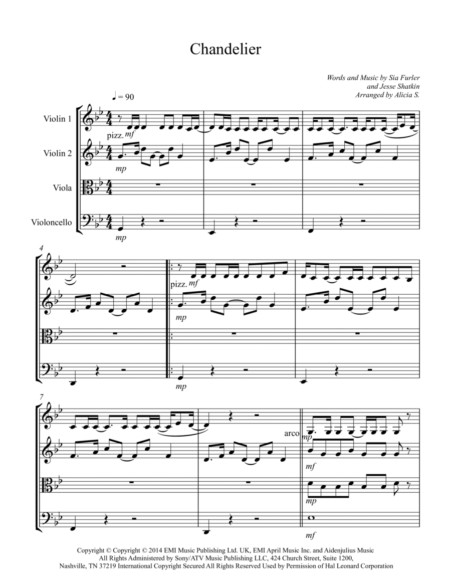 Chandelier Chandelier String Quartet scores gallery preview page 1